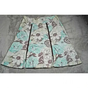 Vintage Skirt Womens White Blue Brown Floral Midi Cottage Retro Y2K Size 9 EUC